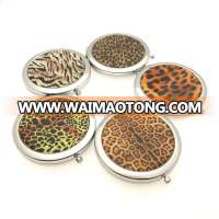 Mini leopard printing round pocket mirror metal mirror